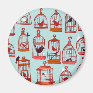 Bird Cages on Blue Magnet