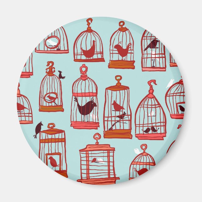 Bird Cages on Blue Magnet (Front)