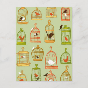 Bird Cages on Green Postcard