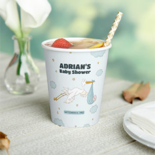 Bird Carrying Cute Kid It's A Boy Invitation Paper Cups