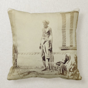 Bird-Catchers, Low Caste Hindus in Delhi, 19th cen Cushion