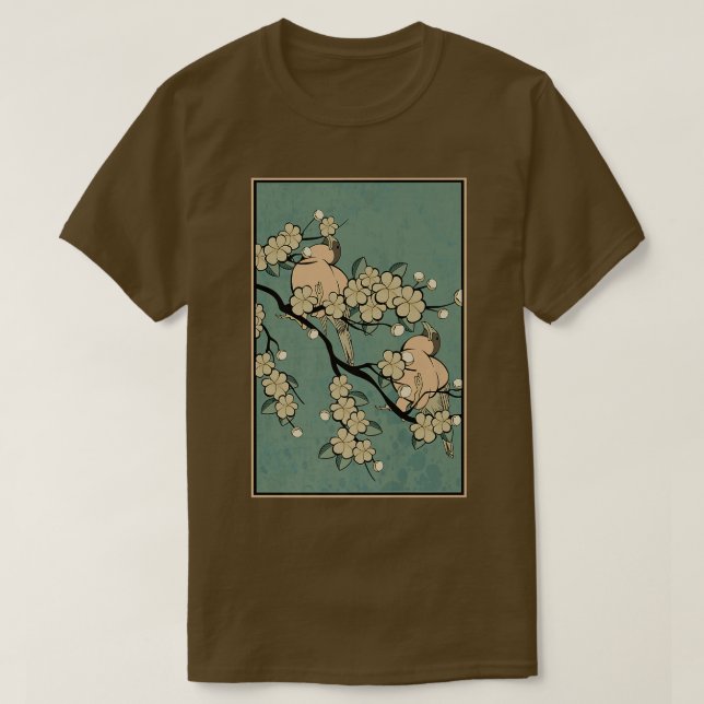 Bird Cherry Blossoming Tree Japanese Sakura Retro  T-Shirt (Design Front)