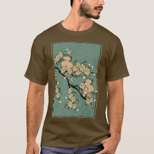 Bird Cherry Blossoming Tree Japanese Sakura Retro  T-Shirt