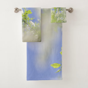 Bird Cherry Tree Blossoms Flowers Sky Bath Towel Set