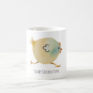 Bird, chicken, watercolor, whimsical, chubby bird coffee mug