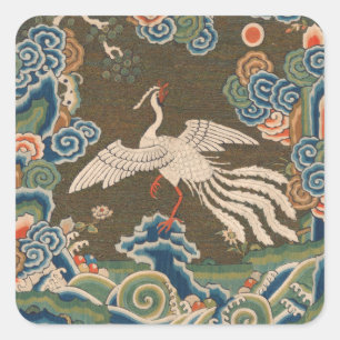 Bird Chinese Antique Decor Square Sticker