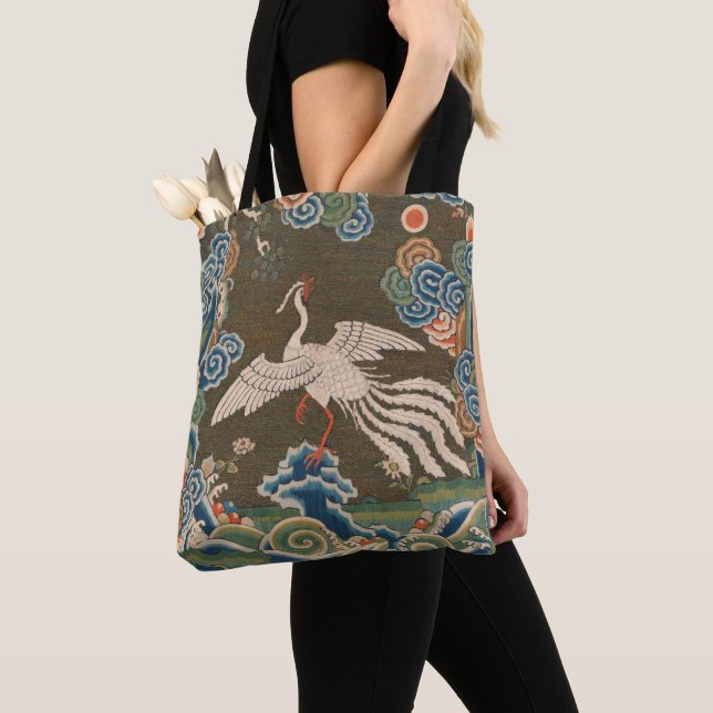 Bird Chinese Antique Decor Tote Bag (Close Up)