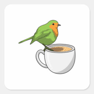 Bird Coffee Cup Square Sticker