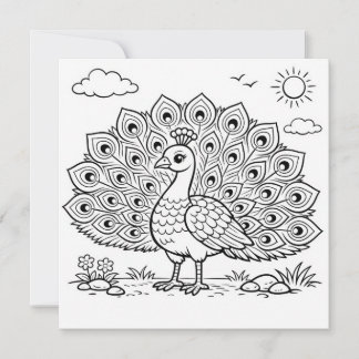 Bird Coloring Page Peacock Flat Card