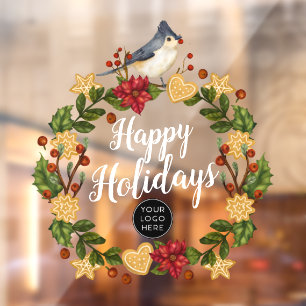 Bird Cookies Holly Business Logo Happy Holidays Wi
