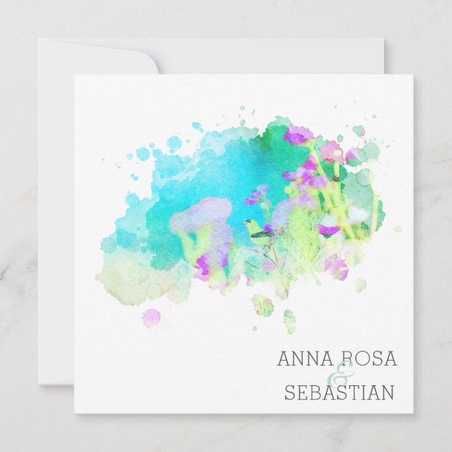 *~* Bird Cosmos Floral AR12 QR PHOTO RSVP Wedding Invitation (Front)