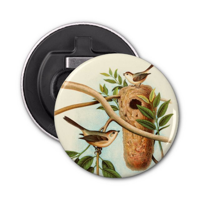 Bird Couple on a Nest Perched on a Branch Bottle Opener (Front)