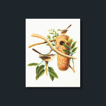 Bird Couple on a Nest Perched on a Branch Canvas Print<br><div class="desc">This decorative art print displays a bird couple setting up their nest. The illustration conveys a feeling of togetherness and harmony while the soft pastel green,  beige and brown colours create a pleasant calming feeling. Choose this design for any rustic home decor products.</div>