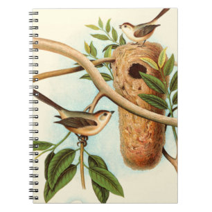 Bird Couple on a Nest Perched on a Branch Spiral Notebook