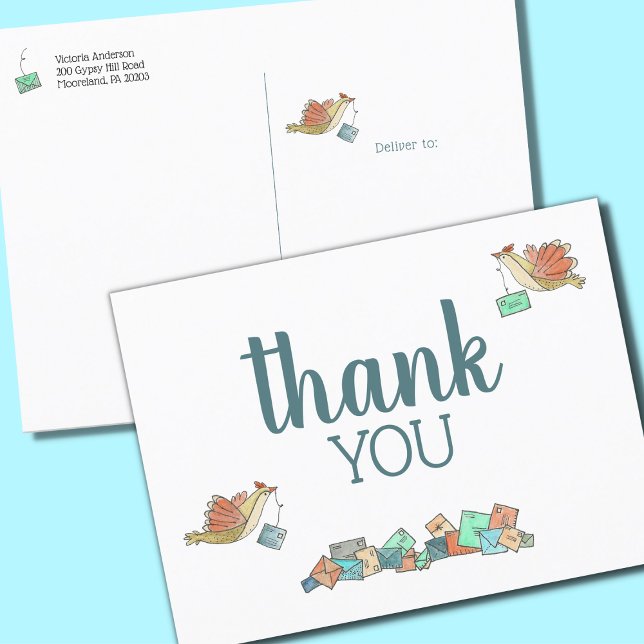 Bird Delivering Mail Thank You Postcard (Thank You Postcards (Matches the Sweet Birds Card Shower Invitation Suite))