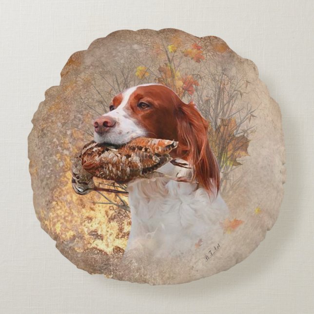 Bird dog , woodcock hunting round cushion (Front)