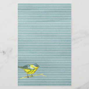 Bird Drawing Grey Lined Stationery