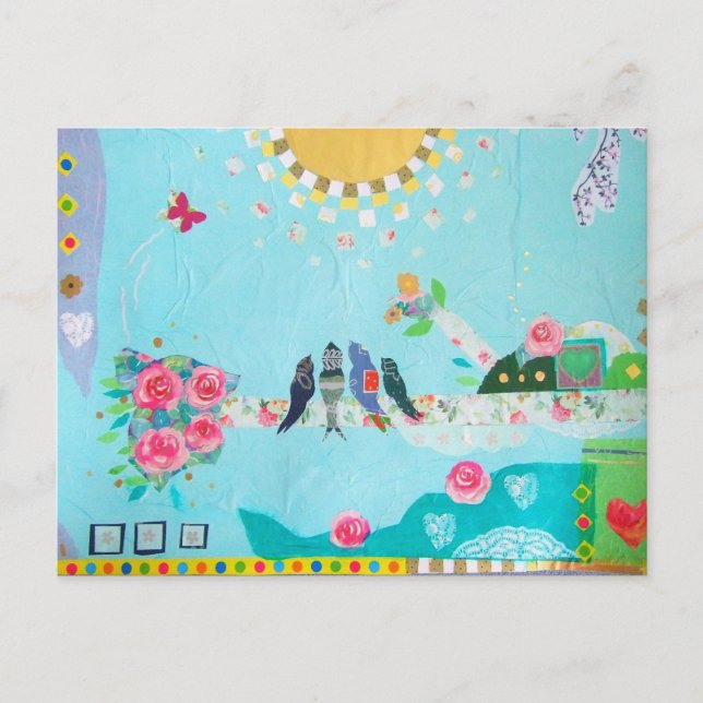 Bird Family Art Collage Postcard (Front)
