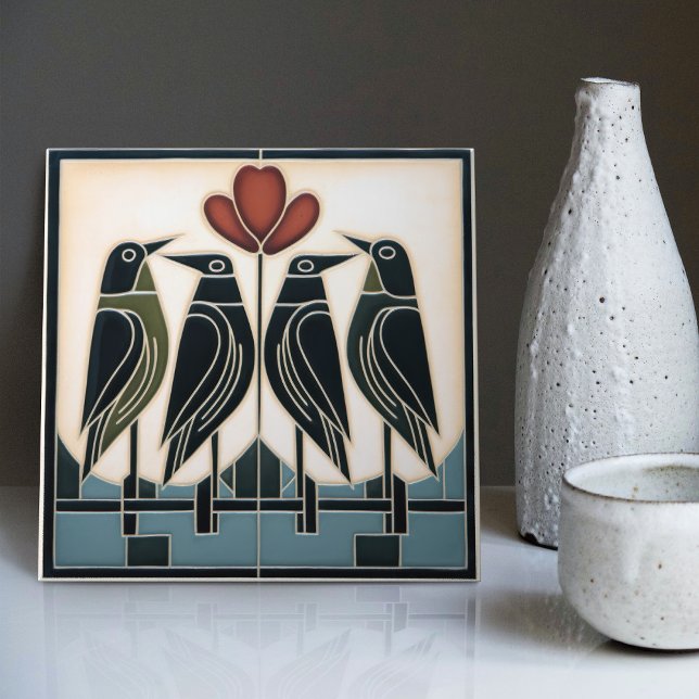 Bird Family Mackintosh Art Deco Nouveau Wall Decor Tile (Creator Uploaded)