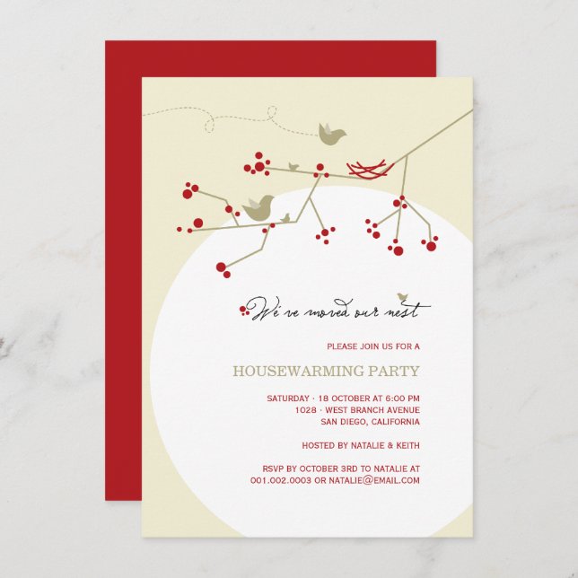 Bird Family We've Moved Nest Housewarming Party Invitation (Front/Back)