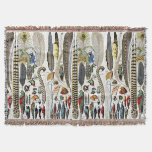 Bird Feather Wildlife Antique Feathers Art Nouveau Throw Blanket