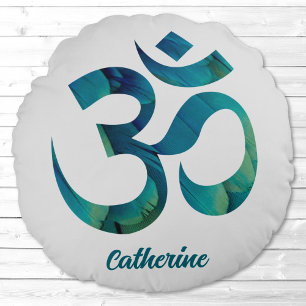 Bird Feathers Om Symbol Meditation Yoga Pillow