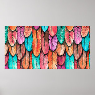 Bird feathers seamless pattern. Hand drawing water Poster