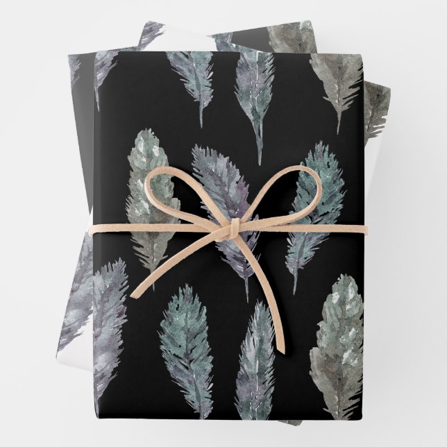 Bird Feathers watercolor pattern Wrapping Paper Sheet (In situ)