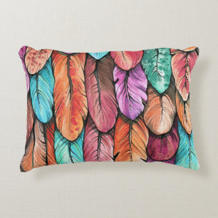 Bird feathers, watercolor, seamless pattern. decorative cushion