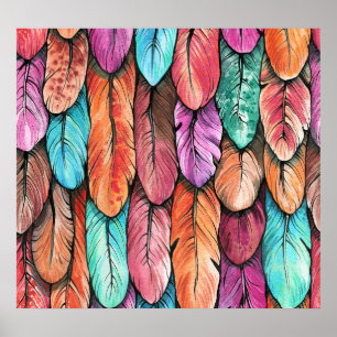 Bird feathers, watercolor, seamless pattern. poster