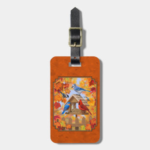 Bird Feeder Gathering Autumn Orange Luggage Tag