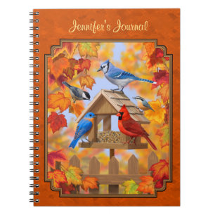 Bird Feeder Gathering Autumn Orange Notebook