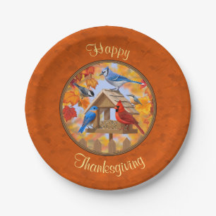 Bird Feeder Gathering Autumn Orange Paper Plate