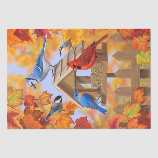 Bird Feeder Gathering Autumn Orange Tissue Paper (Front)