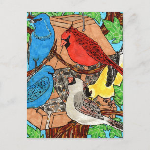 Bird Feeder Gathering Postcard