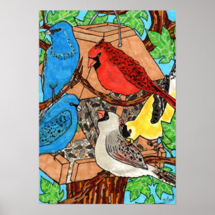 Bird Feeder Gathering Poster