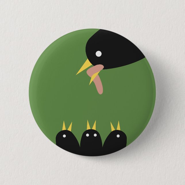 Bird Feeding Young 6 Cm Round Badge (Front)