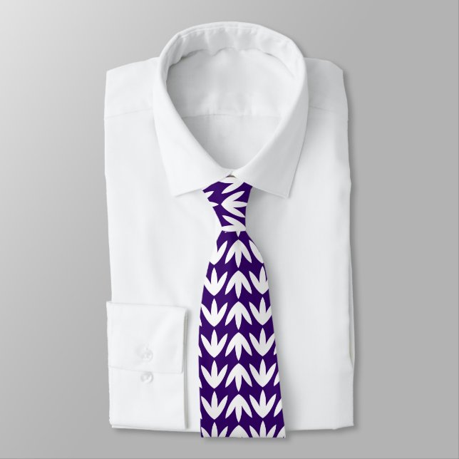 Bird Feet Pattern - White on Deep Purple Tie (Tied)