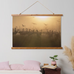 Bird Flock of Cranes at Lake Agamon HaHula, Israel Hanging Tapestry