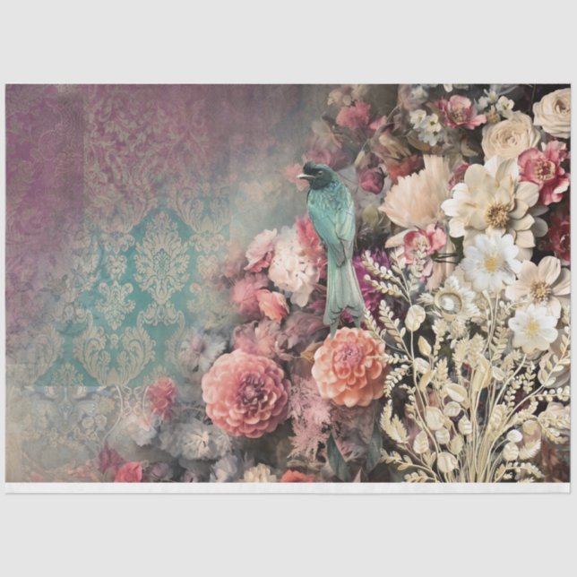 Bird & Floral, demask patchwork patterns decoupage Tissue Paper (Front)
