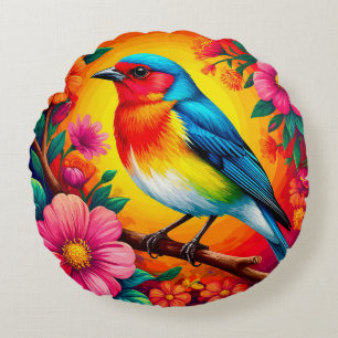 🌸 Bird Floral Spring Home Decor 🐦✨ Round Cushion