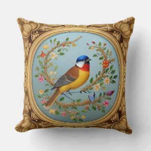 🌸 Bird Floral Throw Pillow Songbirds Nature Gift