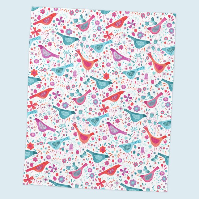 Bird Floral Watercolor Fleece Blanket (Creator Uploaded)