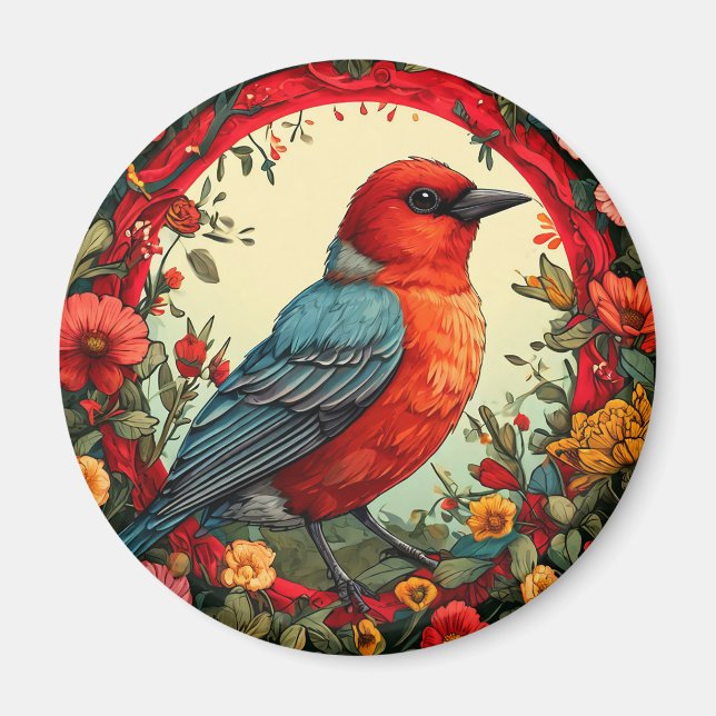 Bird Floral Wreath Nature Decor. 🐦 Magnet (Front)