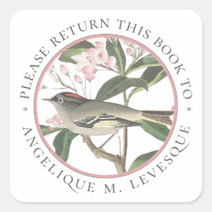 Bird Flower Book Custom Bookplate Personalised     Square Sticker