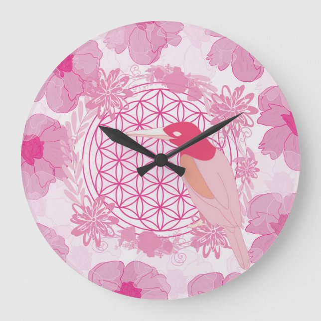 Bird flower of life large clock (Front)