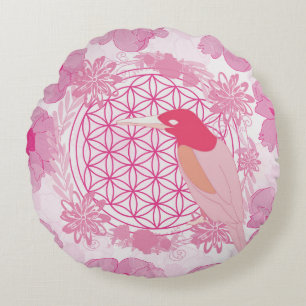 Bird flower of life round cushion