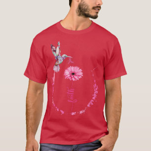 Bird Flower Ribbon Pink Faith Breast Cancer Awaren T-Shirt