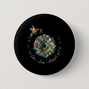 Bird Flower Ribbon Puzzle Live Love Accept Autism  6 Cm Round Badge