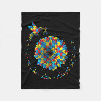 Bird Flower Ribbon Puzzle Live Love Accept Autism  Fleece Blanket